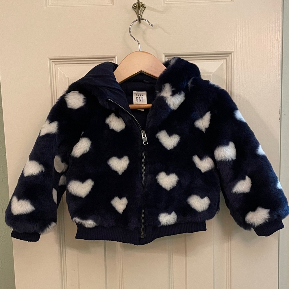 GAP Fuzzy Navy Jacket with White Hearts
